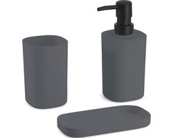 MSV Badkamer accessoires set 3-delig Lona - Kunststof - Donkergrijs - Zeeppompje/beker/schaaltje