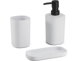 MSV Badkamer accessoires set 3-delig Lona - Kunststof - Wit - Zeeppompje/beker/schaaltje
