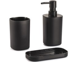 MSV Badkamer accessoires set 3-delig Lona - Kunststof - Zwart - Zeeppompje/beker/schaaltje