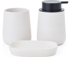 MSV Badkamer accessoires set 3-delig Malmo - keramiek - wit - zeeppompje/ beker/ schaaltje