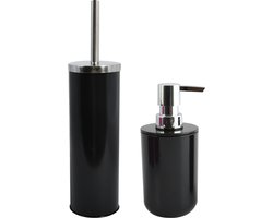MSV Badkamer accessoires set - zwart - zeeppompje en wc/toilet-borstel