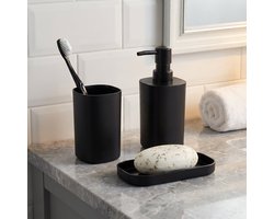 MSV Badkamer Accessoireset – 3-delige Badkamer Set met Zeephouder, Zeepdispenser en Beker – Stijlvolle Badkamer Accessoires Set