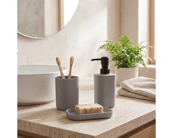 MSV Badkamer Accessoireset – 3-delige Badkamerset met Zeepdispenser, Beker en Zeepschaal – Badkameraccessoires Set met Strak Design