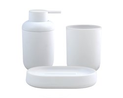 MSV Badkamer Accessoireset – 3-delige Badkamerset met Zeepdispenser, Beker en Zeepschaal – Stijlvolle Badkameraccessoires Set