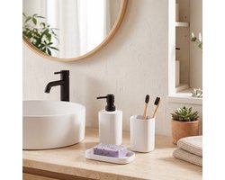 MSV Badkamer Accessoireset – Badkamer Set met Zeepdispenser, Beker en Zeepschaal – Stijlvolle Badkamer Accessoires Set