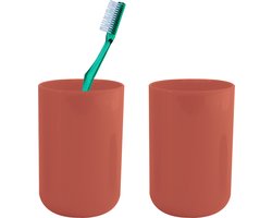 MSV Badkamer drinkbeker/tandenborstelhouder Porto - 2x - PS kunststof - terracotta - 7 x 10 cm