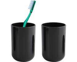 MSV Badkamer drinkbeker/tandenborstelhouder Porto - 2x - PS kunststof - zwart - 7 x 10 cm