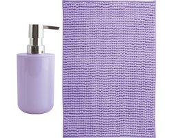 MSV badkamer droogloop mat - Genua - 50 x 80 cm - met bijpassende kleur zeeppompje - lila paars