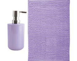 MSV badkamer droogloop mat - Milano - 40 x 60 cm - met bijpassende kleur zeeppompje - lila paars