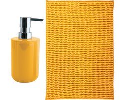 MSV badkamer droogloop mat - Milano - 40 x 60 cm - met bijpassende kleur zeeppompje - saffraan geel