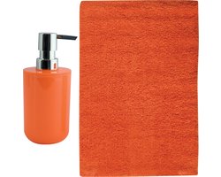 MSV badkamer droogloop mat - Napoli - 45 x 70 cm - met bijpassend zeeppompje - oranje