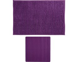 MSV Douche anti-slip mat en droogloop mat - Sevilla badkamer set - rubber/microvezel - paars
