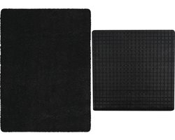 MSV Douche anti-slip/droogloop matten - Venice badkamer set - rubber/microvezel - zwart