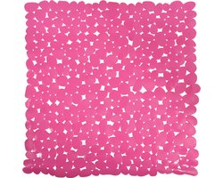 MSV Douche/bad anti-slip mat - badkamer - pvc - fuchsia roze - 53 x 53 cm - zuignappen - steentjes motief