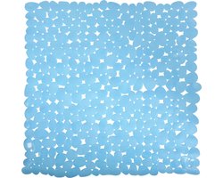 MSV Douche/bad anti-slip mat - badkamer - pvc - lichtblauw - 53 x 53 cm - zuignappen - steentjes motief