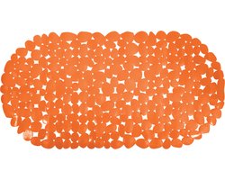 MSV Douche/bad anti-slip mat - badkamer - pvc - oranje - 39 x 99 cm - zuignappen - steentjes motief