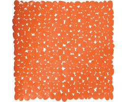 MSV Douche/bad anti-slip mat - badkamer - pvc - oranje - 54 x 54 cm - zuignappen - steentjes motief