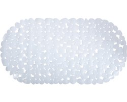 MSV Douche/bad anti-slip mat - badkamer - pvc - wit - 39 x 99 cm - zuignappen - steentjes motief