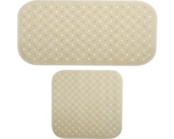 MSV Douche/bad anti-slip matten set badkamer - rubber - 2x stuks - beige - 2 formaten