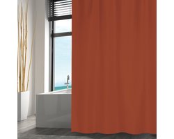 MSV Douchegordijn met ringen - terra bruin - gerecycled polyester - 180 x 200 cm - wasbaar - Voor bad en douche