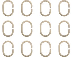 MSV Douchegordijn ophang ringen - kunststof - beige - 12x stuks - 4 x 6 cm - universeel model