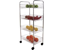 MSV Keuken/badkamer trolley - rvs metaal - zilver - met wielen - 38 x 35 x 78 cm - 4 niveaus