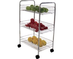 MSV Keuken/badkamer trolley - rvs metaal - zilver - met wielen - 41 x 26 x 63 cm
