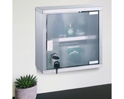 MSV Medicijnkast met Slot - Afsluitbare EHBO-kast voor Wandmontage - Badkamer Opbergkast RVS - Grijs - 25x12x25 cm