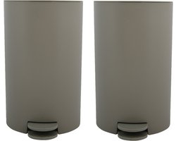 MSV Pedaalemmer - 2x - kunststof - taupe - 3L - klein model - 15 x 27 cm - Badkamer/toilet