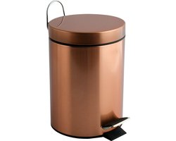 MSV Pedaalemmer 3 Liter – Prullenbak met Uitneembare Binnenemmer – Stalen Afvalemmer voor Badkamer en Keuken – Koper
