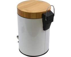 MSV Pedaalemmer 3L - AZA - Prullenbak Badkamer - Hout - Wit