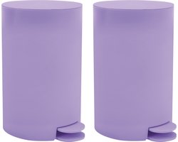 MSV Prullenbak / pedaalemmer - 2x - kunststof - lila paars - 3L - klein model - 15 x 27 cm - Badkamer/toilet