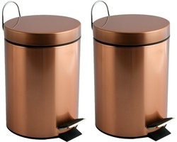 MSV Prullenbak/pedaalemmer - 2x - metaal - koper kleurig - 3 liter - 17 x 25 cm - Badkamer/toilet