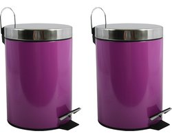 MSV Prullenbak/pedaalemmer - 2x - metaal - paars - 3 liter - 17 x 25 cm - Badkamer/toilet