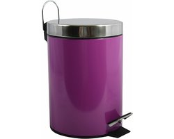 MSV Prullenbak/pedaalemmer - metaal - paars - 3 liter - 17 x 25 cm - Badkamer/toilet