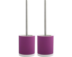 MSV Shine Toilet/wc-borstel houder - 2x - keramiek/metaal - paars - 38 cm