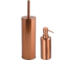 MSV Toiletborstel in houder 27 cm/zeeppompje badkamer set Kyoto - Metaal/rvs - koper