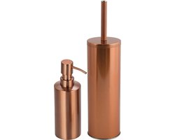 MSV Toiletborstel in houder 27 cm/zeeppompje badkamer set Kyoto - Metaal/rvs - koper