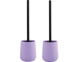MSV Toiletborstel in houder/wc - 2x - borstel Malmo - keramiek/rvs - lila paars/zwart - 39 x 10 cm