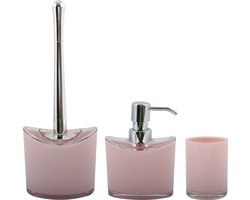 MSV Toiletborstel in houder/zeeppompje/beker - badkamer set Aveiro - kunststof - lichtroze