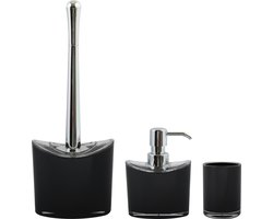 MSV Toiletborstel in houder/zeeppompje/beker - badkamer set Aveiro - kunststof - zwart