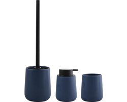 MSV Toiletborstel in houder/zeeppompje/beker - badkamer set Malmo - keramiek - donkerblauw