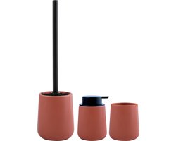 MSV Toiletborstel in houder/zeeppompje/beker - badkamer set Malmo - keramiek - terracotta