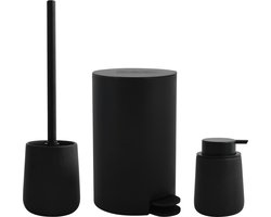 MSV Toiletborstel in houder/zeeppompje/pedaalemmer - badkamer set Malmo - keramiek - zwart