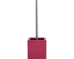 MSV Toiletborstel in MDF hout houder/rvs wc-borstel - fuchsia roze - 37 cm