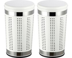 MSV Wasmand Dubai - 2x - RVS metaal - witte deksel - 46 liter - luchtgaten - afsluitbaar