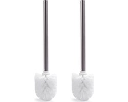 MSV WC/Toiletborstel los model - 2x - witte kunststof borstel - RVS steel - D8 x 32 cm