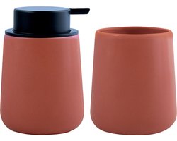 MSV Zeeppompje en drink/tandenborstel beker - badkamer set Malmo - keramiek - terracotta