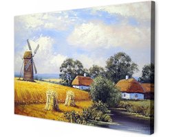 MuchoWow© Canvas Schilderij 60x40 cm Kamer Decoratie Woonkamer Slaapkamer Room Decor Wanddecoratie Wall Art Painting Schilderij - Boerderij - Molen - Olieverf