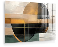 MuchoWow® Glasschilderij 120x80 cm - Schilderij acrylglas - Abstract - Goud - Brons - Groen - Vormen - Modern - Foto op glas - Muurdecoratie woonkamer - Wanddecoratie slaapkamer - Schilderijen